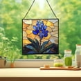 thumbnail image 2 of Bluebonnet Flower Stained Glass Panel Suncatcher Square Window Hanging, 8 Inch Real Glass Decorative Art Sun Catcher for Home, Gift, and Garden Decor 78OR5, 2 of 6