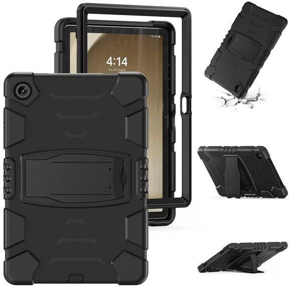 SaniMore Tri-layer Hybird Case for Samsung Galaxy Tab A9 Plus 12.4" 2023 SM-X810/X816/X818, Rugged PC Shell Silicone Anti-drop Shockproof Hidden Kickstand Heavy Duty Protective Cover, Black