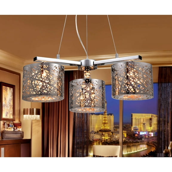 Warehouse of Tiffany Abigail 3-Light Chrome Triangular 22-inch Crystal Pendant Lamp