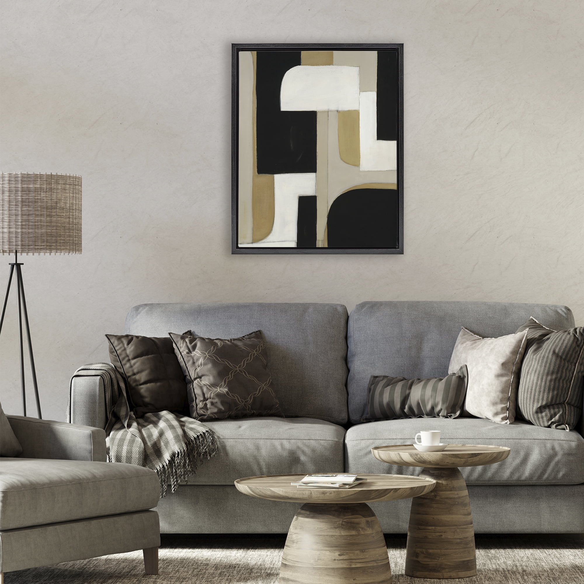 Stupell Industries Minimalist Geometrics in Neutrals Black Framed Floater Canvas Wall Art, design by Kippi Leonard