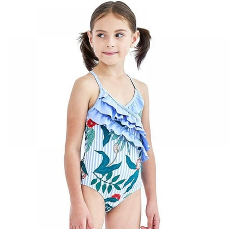 

SILVERCELL Girls Swimsuit One Piece Bathing Suit Tiered Flounce Swimsuits Kids Floral Swimwear 4-12 Years