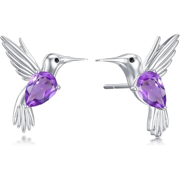 Hummingbird Stud Earrings for Women 925 Sterling Silver Bird Earrings with Genuine Amethyst/Turquoise Animal Jewelry Gifts for Women Christmas Gifts Birthday Present Mother’s Day Gift
