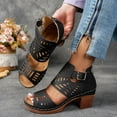 thumbnail image 5 of Summer Sandals For Women 2026 Casual Hollowed Out High-Heeled Coarse Heel Plus Large Buckle Roman Black Beach Sandals Size 7.5, 5 of 9