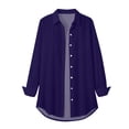 thumbnail image 4 of YVNAURA Women’s Long Sleeve Casual Tunic Tops Lightweight Loose Fit Blouses Crewneck Side Split Hem Flowy Work Shirts for Office Daily, Blue,L, 4 of 5