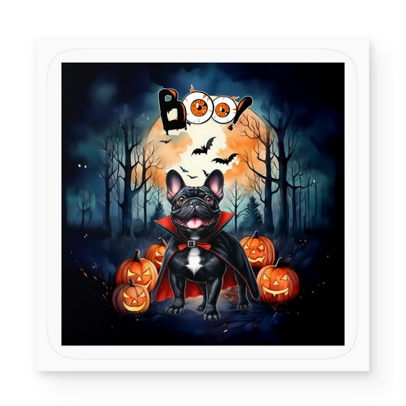 Happy Halloween Vampire French Bulldog BOO with Pumpkins Fun and Spooky Vinyl Sticker Dog Lover Gifts Waterproof Decal Art Decor - 00018