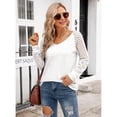thumbnail image 4 of Camisa de manga larga de malla a rayas para mujer, blusa informal con cuello en V, tallas S a XXL, 4 of 5
