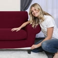 thumbnail image 6 of Subrtex Textured Grid Stretch Sofa Cover Couch Slipcover with Separate Cushion Cover (Wine, Loveseat), 6 of 6