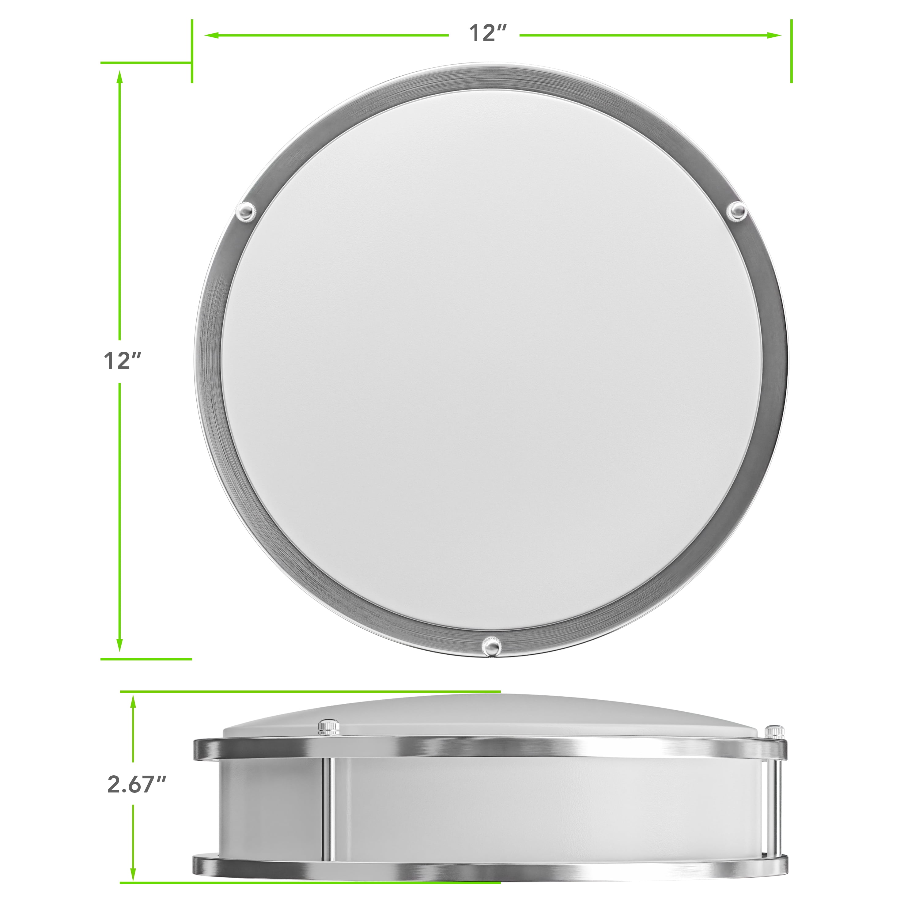 Leisure LED Brushed Nickel Ceiling Light 12 inch Flush Mount Adjustable Light Color (3000K/4000K/6500K) Surface Mount Ceiling Lamp for RV, Trailer, Camper, Boat DC 12V 22W