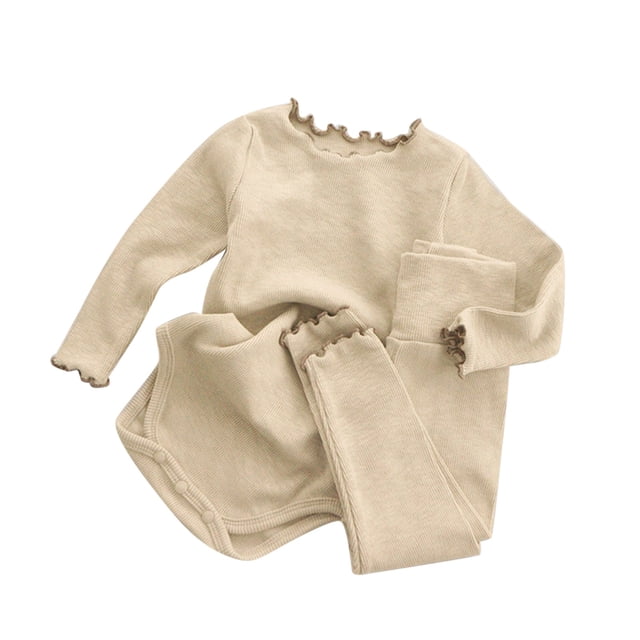 Gibobby Conjunto de Bebé A niño Bebé, niñas, niños, otoño, algodón sólido, manga larga, pantalones largos, ropa de dormir, conjunto de mono(Beige,12-18 Meses)