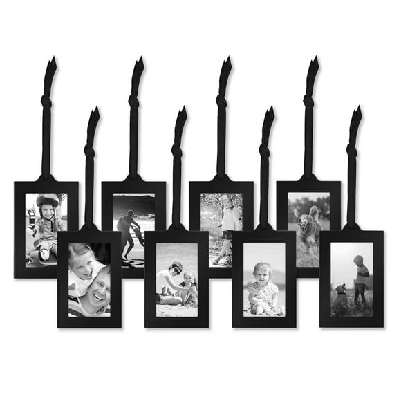 Americanflat 2x3 Picture Frame with Plexiglass and Adjustable Ribbon Tassels - Set of 8 Black Hanging Picture Frames - Photo Frame Ornaments for Mother's Day, Birthdays, Christmas, Anniversaries