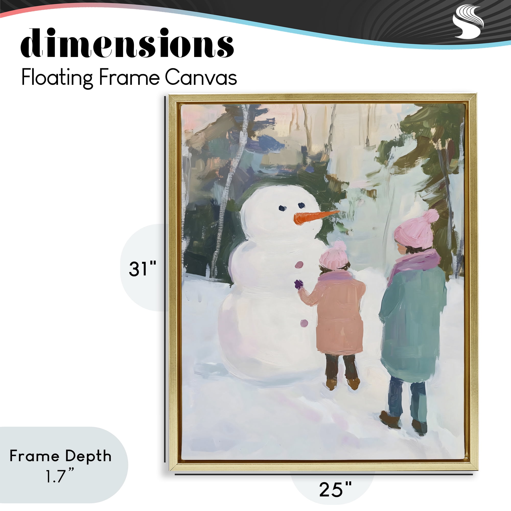 Stupell Industries Two Girls With Snowman Gold Framed Floater Canvas Wall Art, design by The Prints Vibe