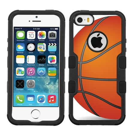 - One Tough Shield ® 3-Layer Hybrid Case (Black/Black) for Apple iPhone SE / 5 / 5s -Basketball