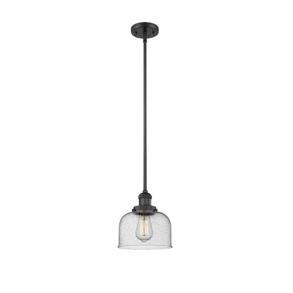 Large Bell Black 10-Inch LED Mini Pendant with Seedy Dome Glass