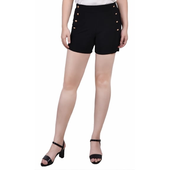 NY Collection Women's Yoked Sailor Shorts Black Size Petite Small