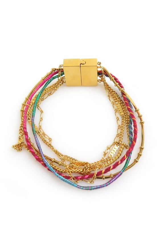Pre-Owned Saint Laurent bracelet in metal, cotton, and polyester, gold, pink, blue, women's...