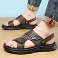 thumbnail image 2 of Dakaela Men's Leather Flat Sandals Open Toe Slip on Slides Summer Slides with Adjustable Dual Strap, 2 of 6
