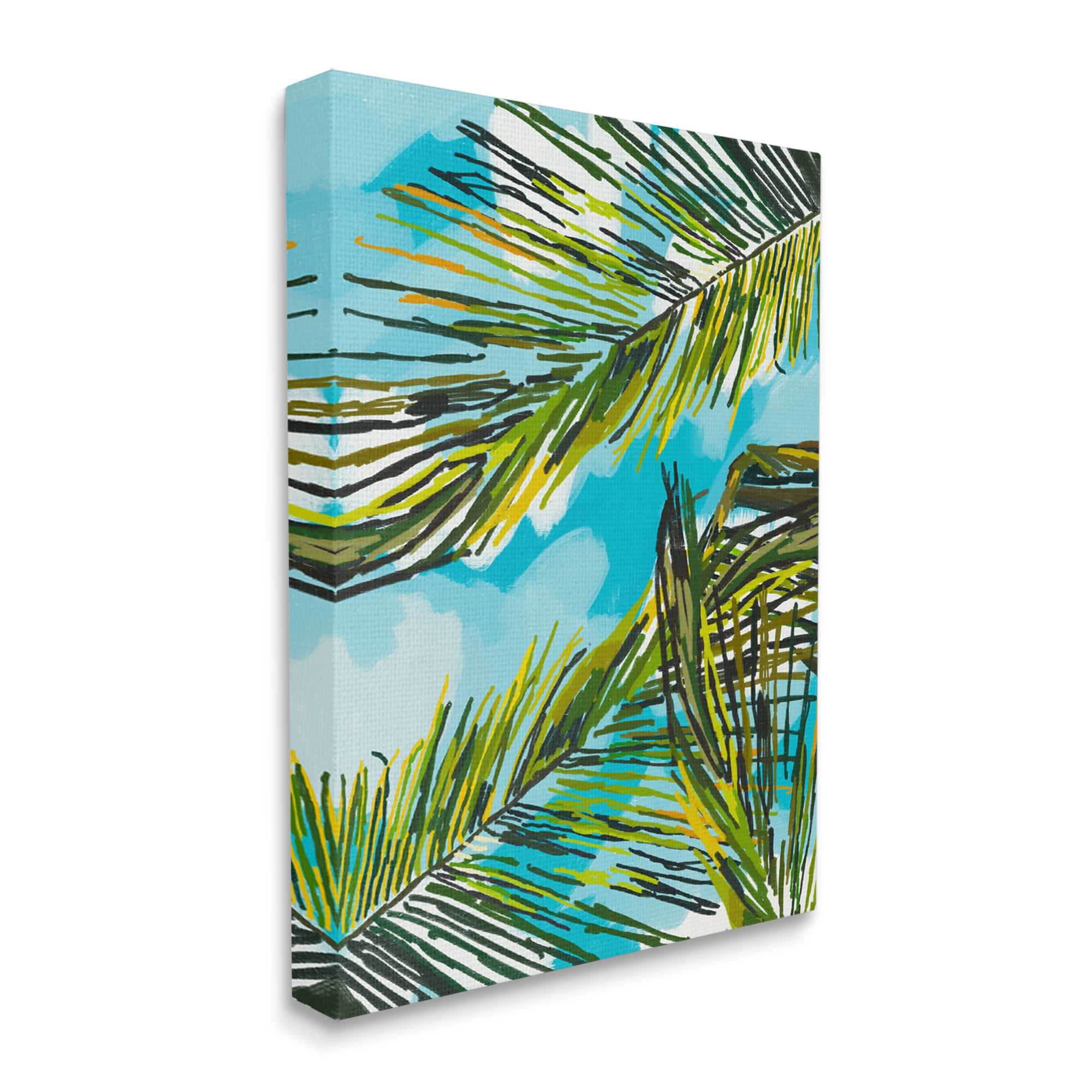 Stupell Industries Palm Leaves Blue Sky Botanical & Floral Painting Gallery Wrapped Canvas Print Wall Art, 36 x 48