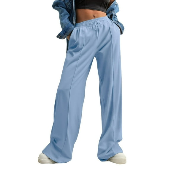 Chiccall Womens Wide Leg Sweatpants Casual Elastic Waist Drawstring Pleated Open Bottom Comfy Lounge Pants