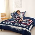 thumbnail image 4 of Manfei Southwestern Cowboy Queen Comforter Set,Bull Riding Print Comforter Sets Queen,Red Blue Us Flag Decor,Navy Blue Reversible,3 Pieces,1 Comforter and 2 Pillowcases, 4 of 7