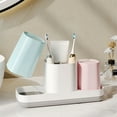 thumbnail image 3 of Hiroekza Space-Saving Toothbrush & Cup Holder (2 Mouthwash Cup Include) Waterproof Plastic Bathroom Organizer with Drainage for Sink Countertop White, 3 of 6
