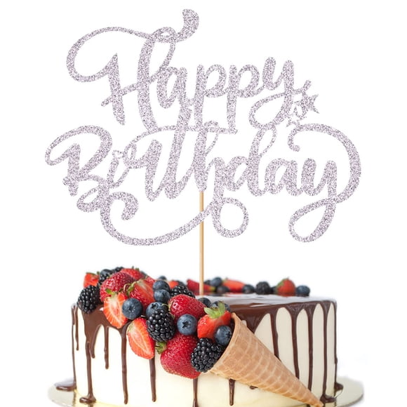 Topper para pastel Crseniny con brillo plateado Feliz Cumpleaños