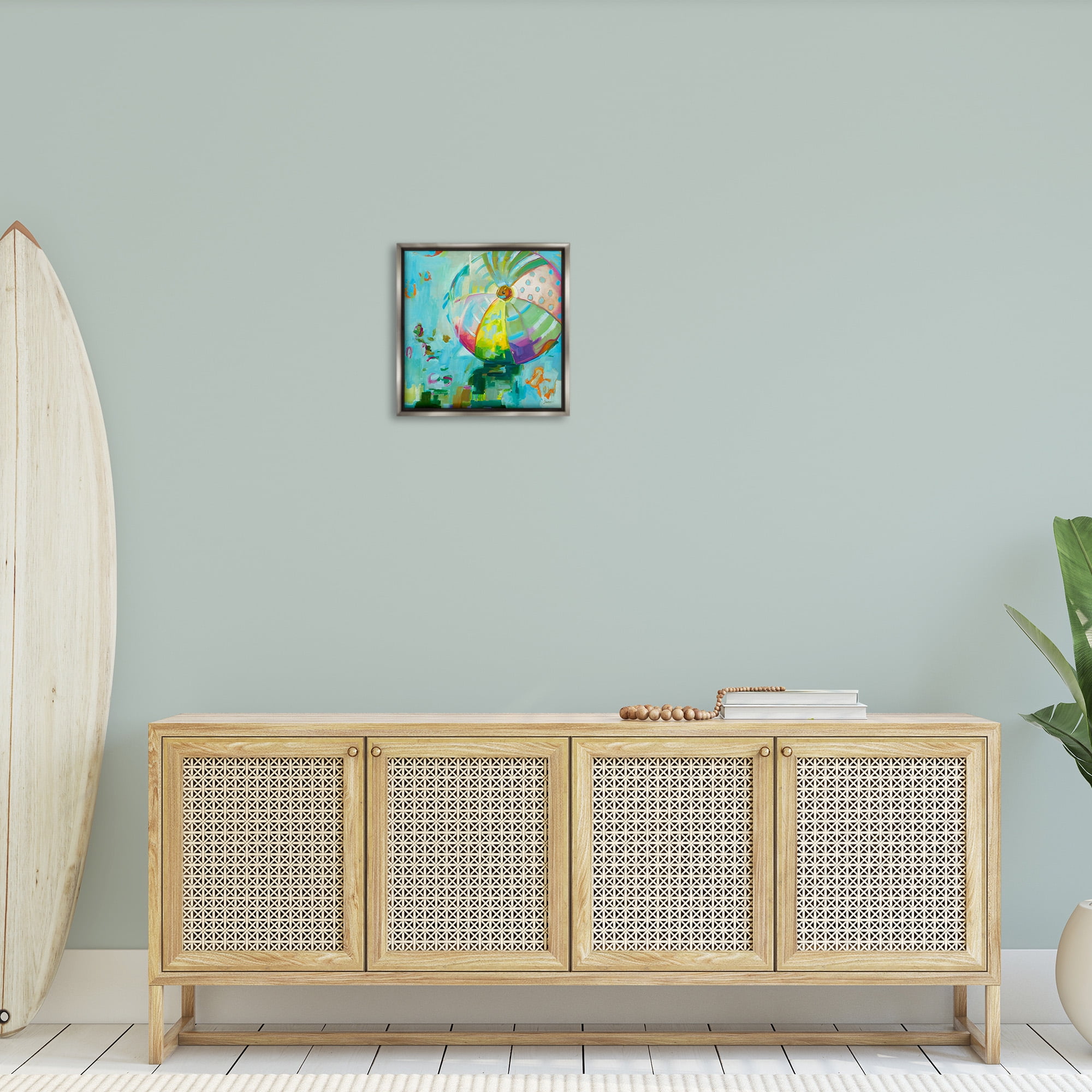 Stupell Industries Modern Beach Ball Pattern Abstract Painting Gray Floater Framed Canvas Art Print Wall Art, 18 x 18