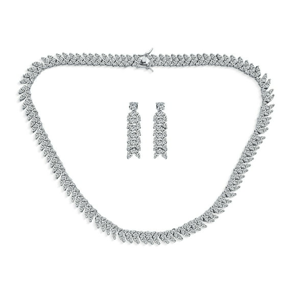 Bling Jewelry Womens Art Deco Style Jewelry Set Multi Marquise CZ Statement Tennis Necklace & Chandelier Dangle Earrings