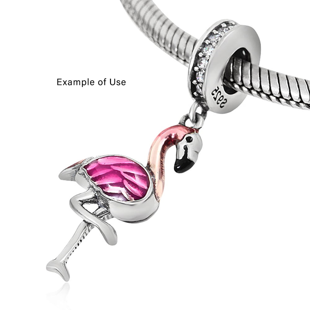 Pink Flamingo Charm for Women CZ Sterling Silver European Bead for Bracelet by Ginger Lyne