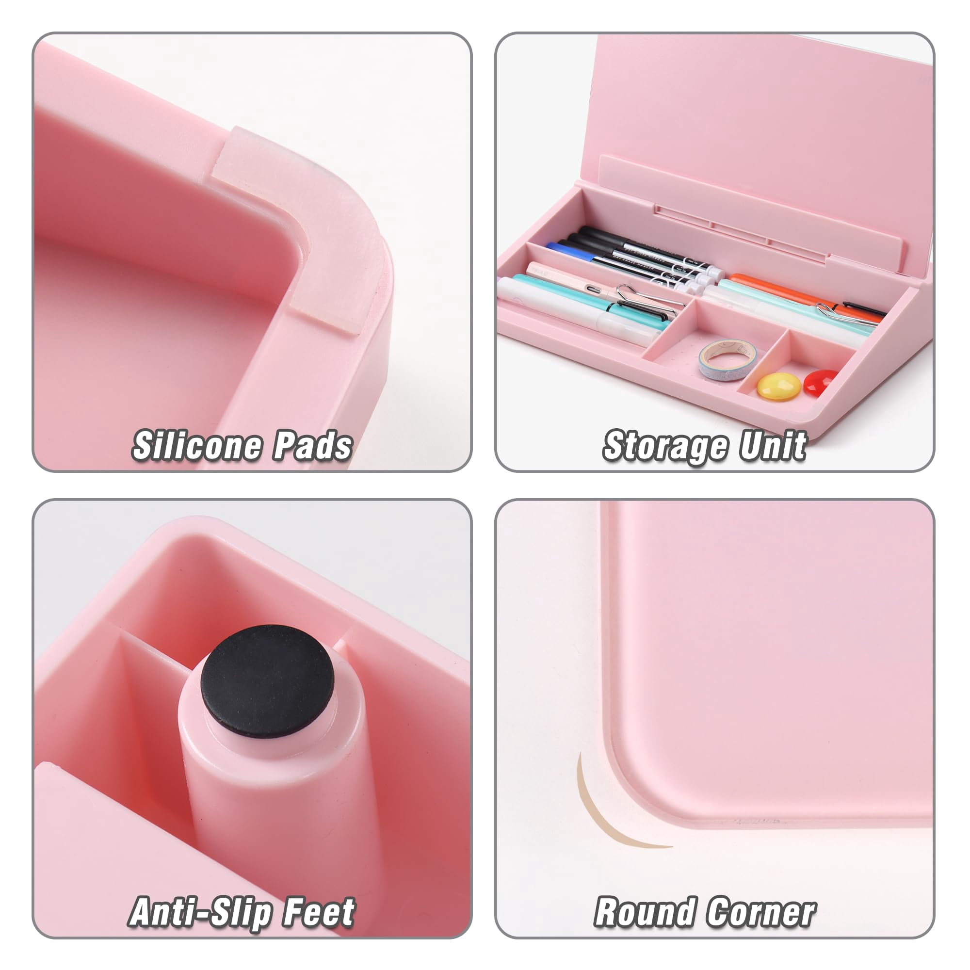 Desktop Glass Whiteboard With Storage  Small Dry Erase White Board Computer Pad Stand For Home School Office Desk Accessories - Pink