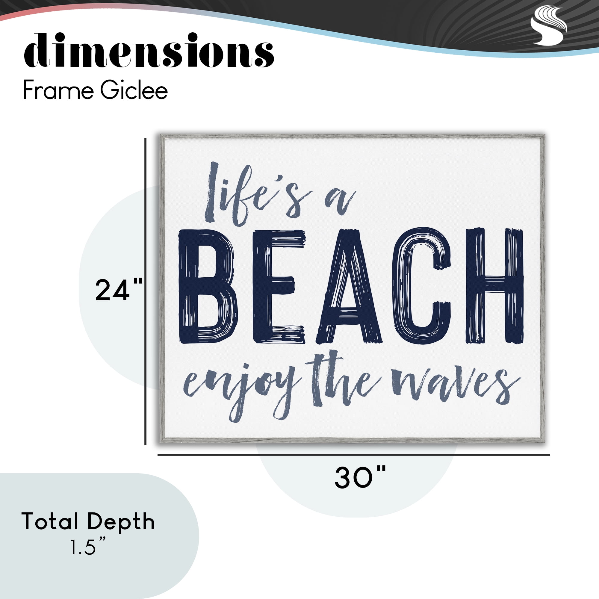 Summer Sentiment Enjoy Waves Gray Framed Giclee Art, design by Lettered and Lined