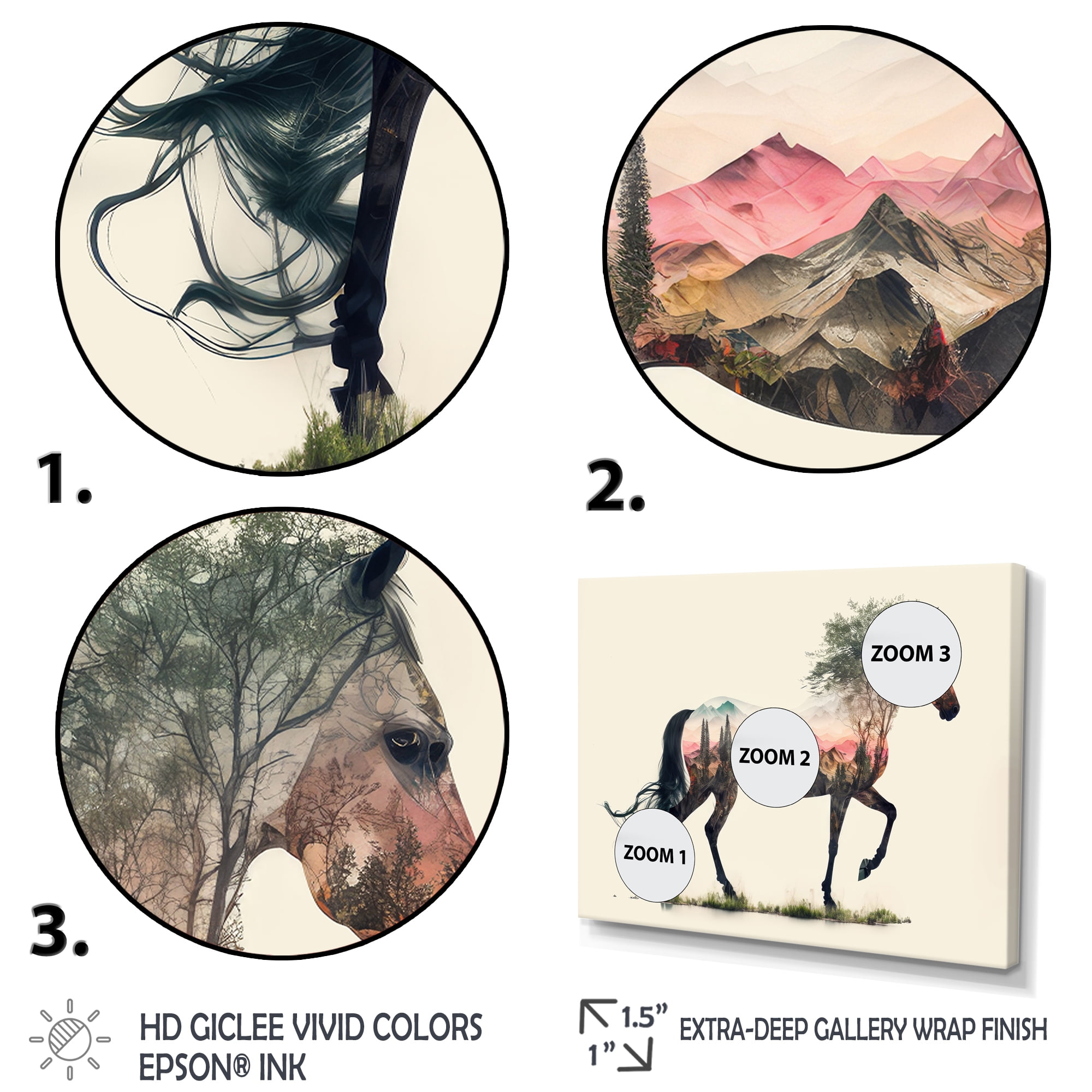 Designart Double Exposure Of A Horse With Nature Landscape I Canvas Wall Art
