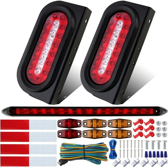 ZHIBO 6" Oval LED Trailer Tail Light Kit, with Reverse, Amber/Red Markers, 3rd Brake Bar
