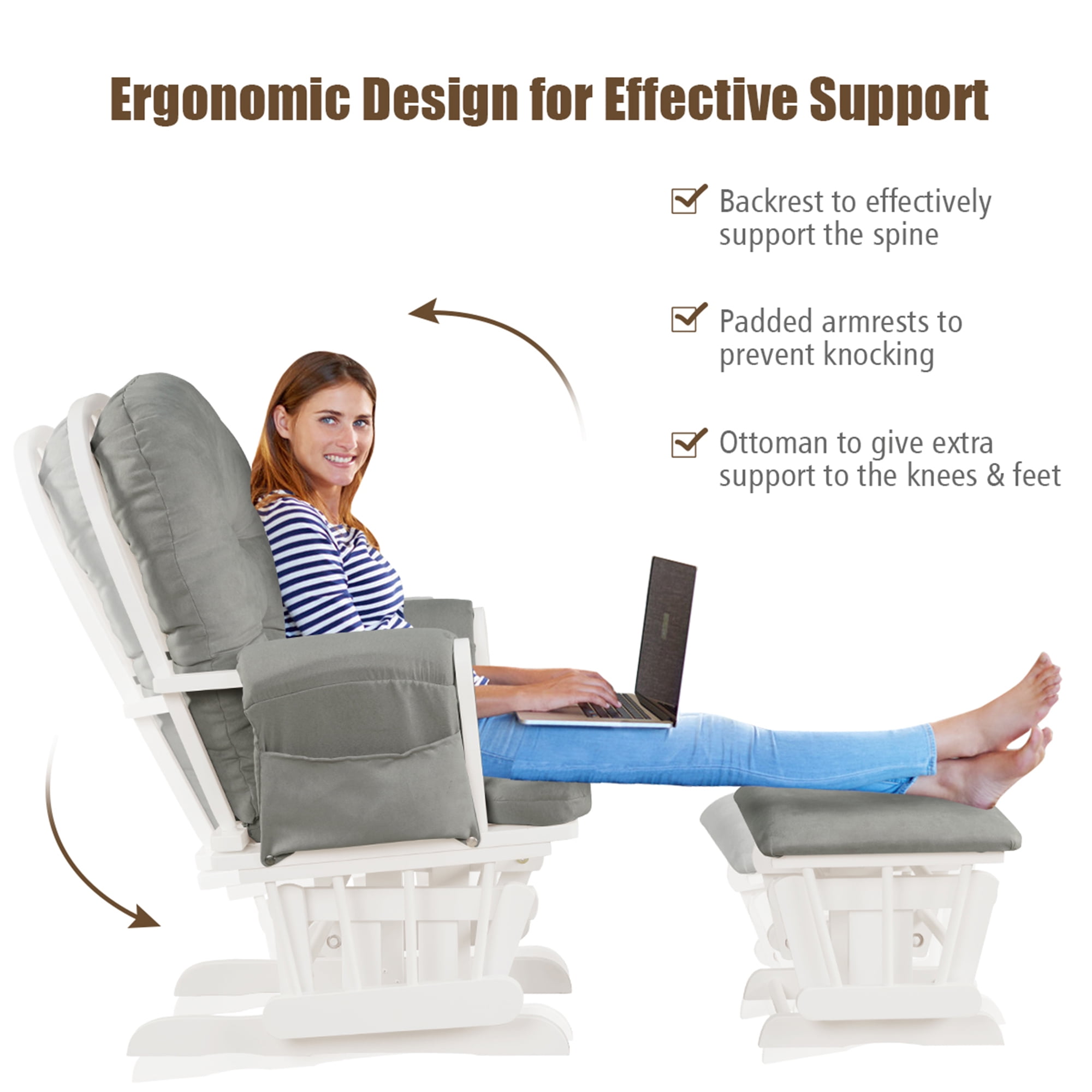 Gymax Baby Nursery Relax Rocker Rocking Chair Glider Ottoman Set