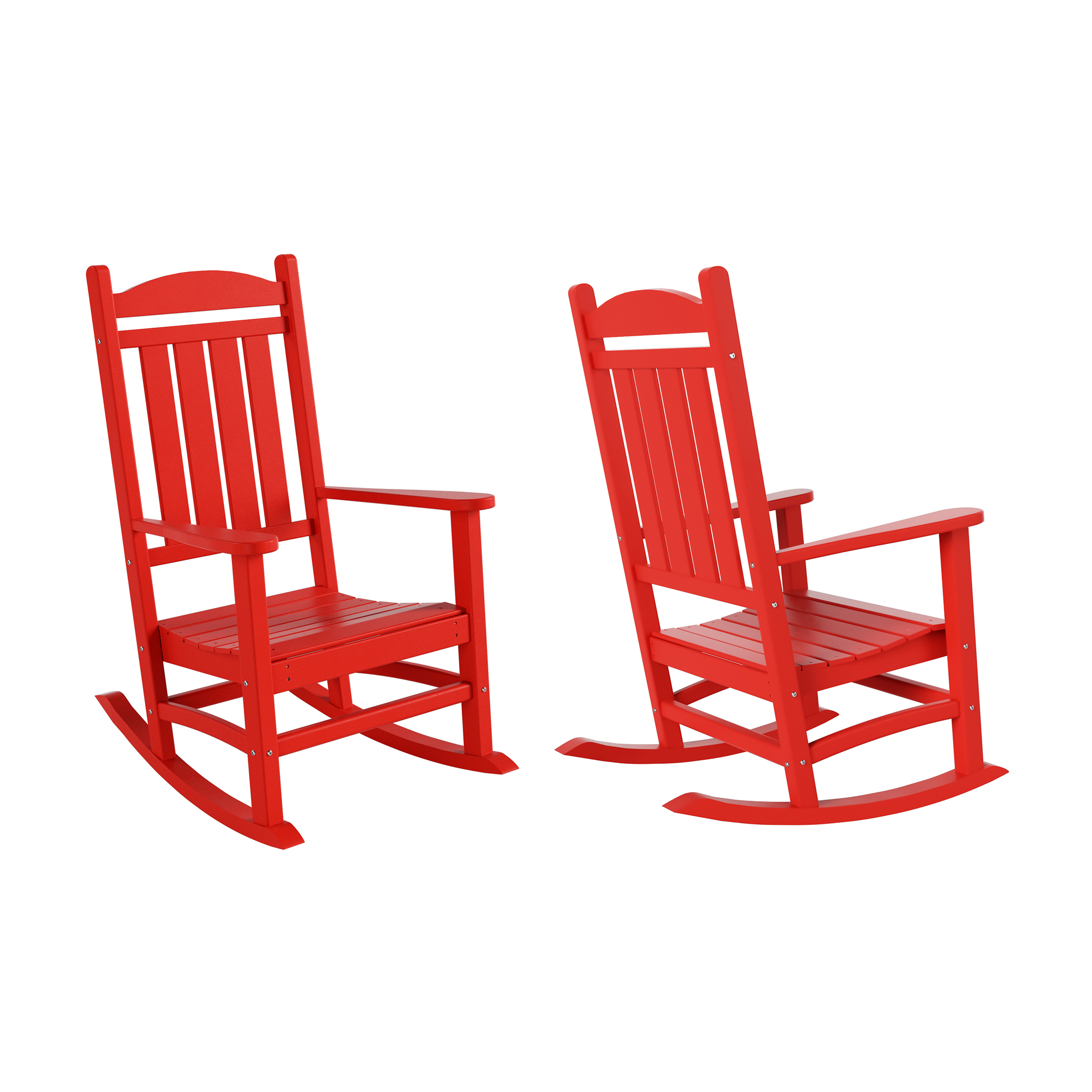 GARDEN Set of 2 Classic Plastic Adirondack Porch Rocking Chairs, Red