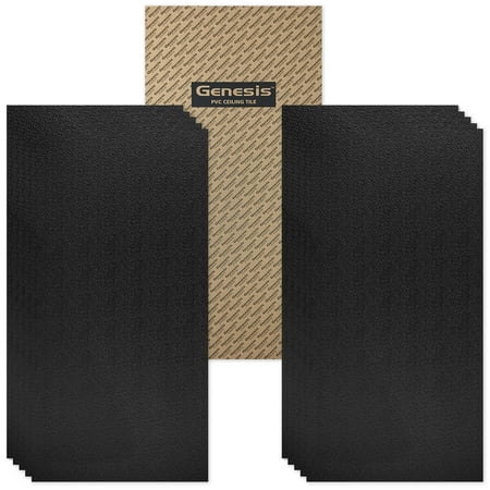 Genesis 2ft x 4ft Black Stucco Pro Ceiling Tiles - Easy Drop-in Installation - Waterproof, Washable and Fire-Rated - High-Grade PVC to Prevent Breakage - Package of 10 Tiles