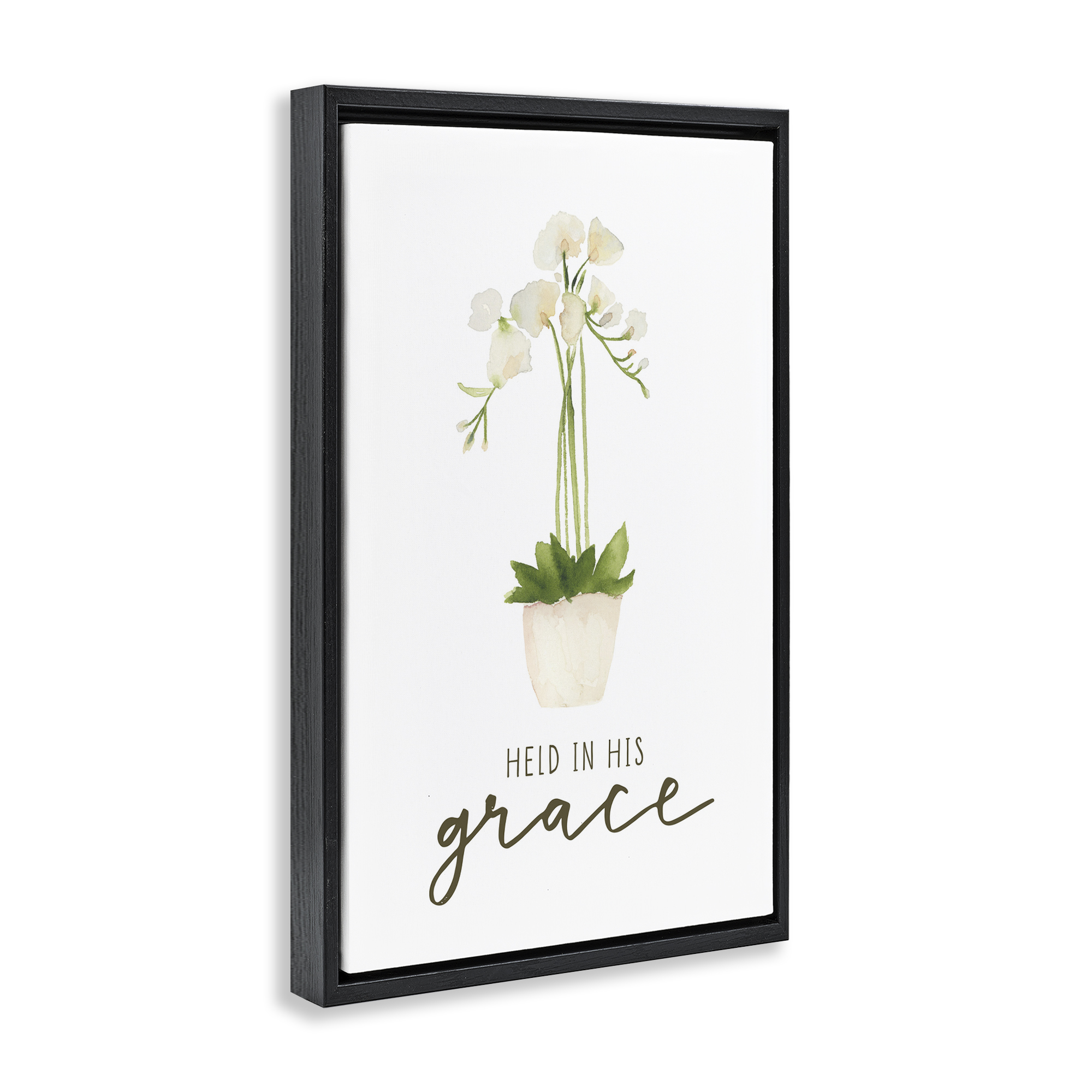 Stupell Industries Held In His Grace Botanical & Floral Painting Black Floater Framed Art Print Wall Art, 21 x 31