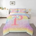 thumbnail image 3 of Homewish Kawaii Girls Letter P Bedding Comforter Set for Kid, Cartoon Monogrammed Twin Comforter Sets, Bling Stars Rainbow Reversible Bedding Set, Super Cozy Room Decor, 2pcs, 3 of 8