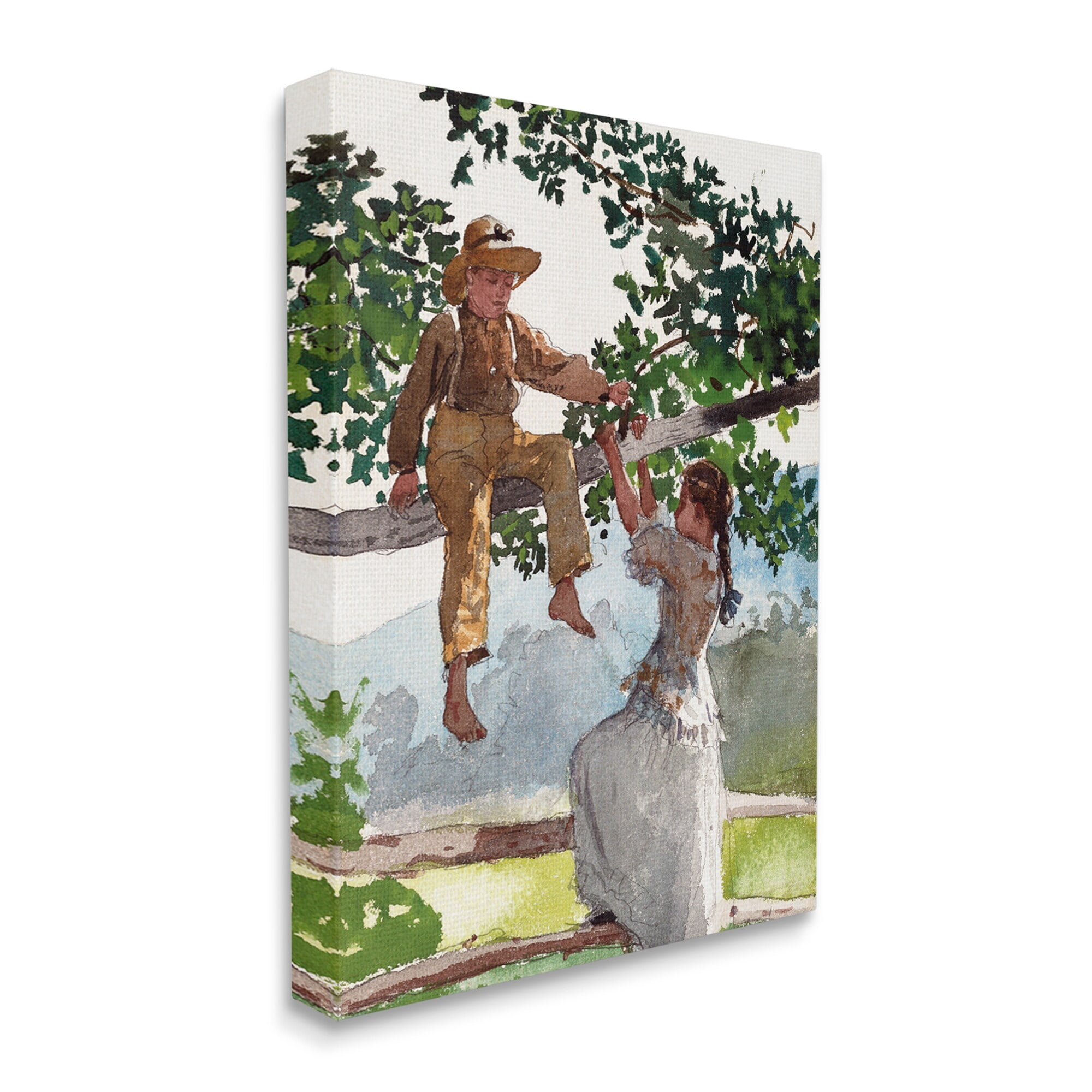 Stupell Industries Children Playing Climbing Tree Traditional Clothing Painting Gallery Wrapped Canvas Print Wall Art, Design by Lettered and Lined