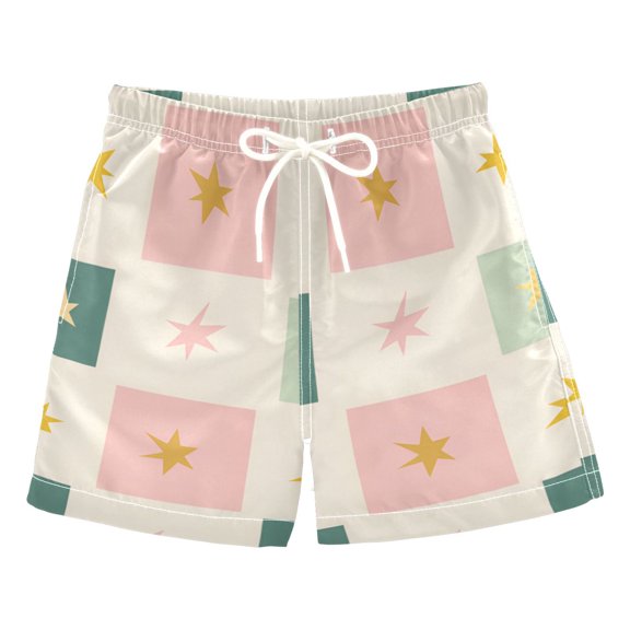 FORMRS Boys Swim Trunks Quick Dry Mesh Liner Boardshorts Sizes XS-XL, Beige Abstract