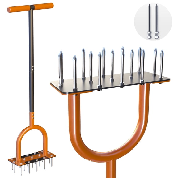 CKLT 39-Inch Manual Lawn Aerator with 15 Industrial No.45 Steel Spikes and Manganese Steel Frame