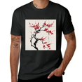 thumbnail image 2 of PIKWEEK Red cherry blossom artwork in  ink style, featuring shirt design, art display, T-shirts, Valentine's gifts, casual and breathable men, women, boys, girls, children Black, 2 of 4