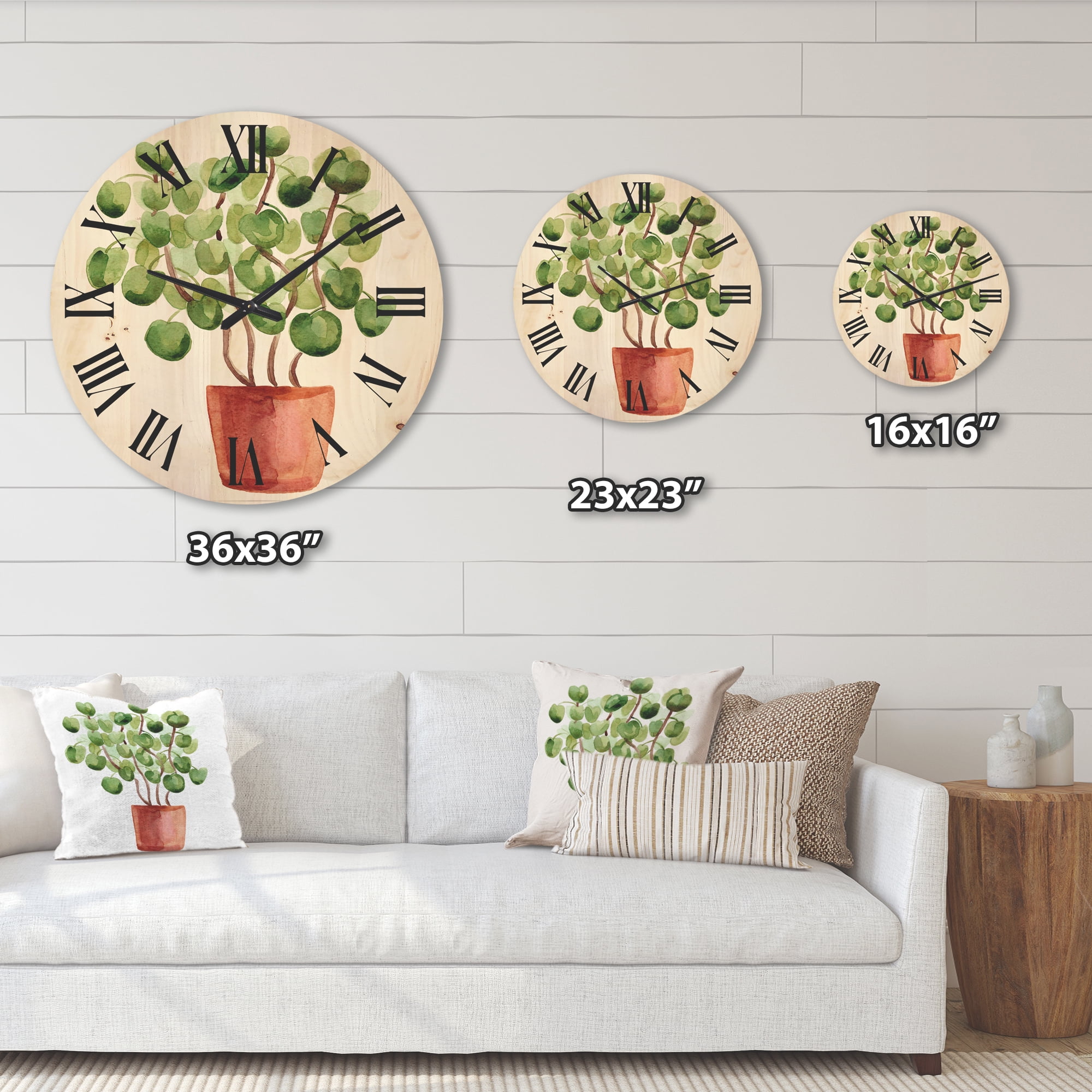 Designart 'Abstract Chinese Money Plant In Pot' Traditional Wood Wall Clock