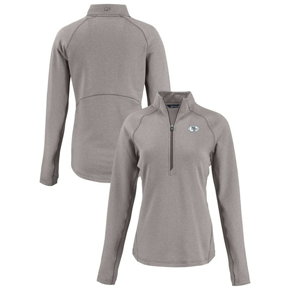 Women's Cutter & Buck Heather Gray San Francisco 49ers Peshastin Eco Fleece Recycled Tri-Blend Raglan Half-Zip Jacket