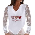thumbnail image 1 of Birdeem Blouse Décontractée en Dentelle à Manches Longues Patchwork Col en V Imprimé Cœur, 1 of 7