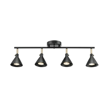 Globe Electric Tristan 26  4-Light Matte Black Track Lighting with Matte Brass Accents  57228