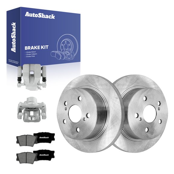 AutoShack Rear Solid Brake Rotors Premium Ceramic Pads Calipers 8-PC Brake Kit Replacement for 2018-2021 Toyota Camry 2023 Toyota Camry 11.06" (281 mm)