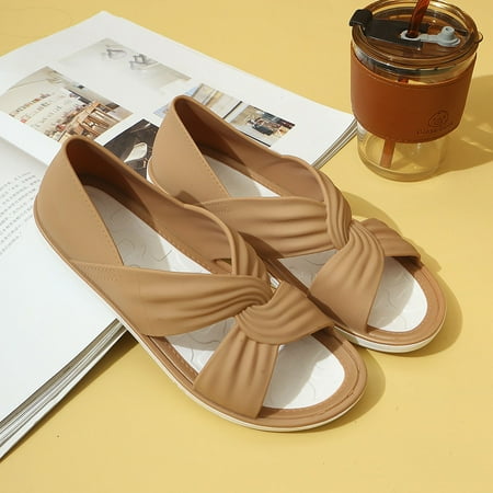 Going Outfits - With Cut Out Design Women s Cross Strap Flat Sandals - Lightweight Casual Slip On Summer Shoes