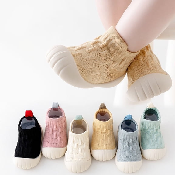 Ferjadq Baby Knit Upper Non‑Slip Soft Sole Sock Shoes Infant First Walking Walk Wear Socks Black,6-9 Months