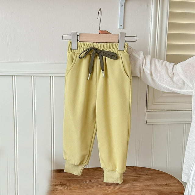 RXIRUCGD 1-10 Years Girls' Casual Solid Color Drawstring Warm Suede Straight Leg Ankle Pants Long Pants( Yellow, Size:90 )