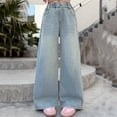 thumbnail image 2 of XIYON Kids Girls Denim Pants Summer Elastic Waist Wide Leg Straight Fit Comfortable Breathable Trousers For Casual Daily Wear,Sky Blue,11-12 Years, 2 of 8